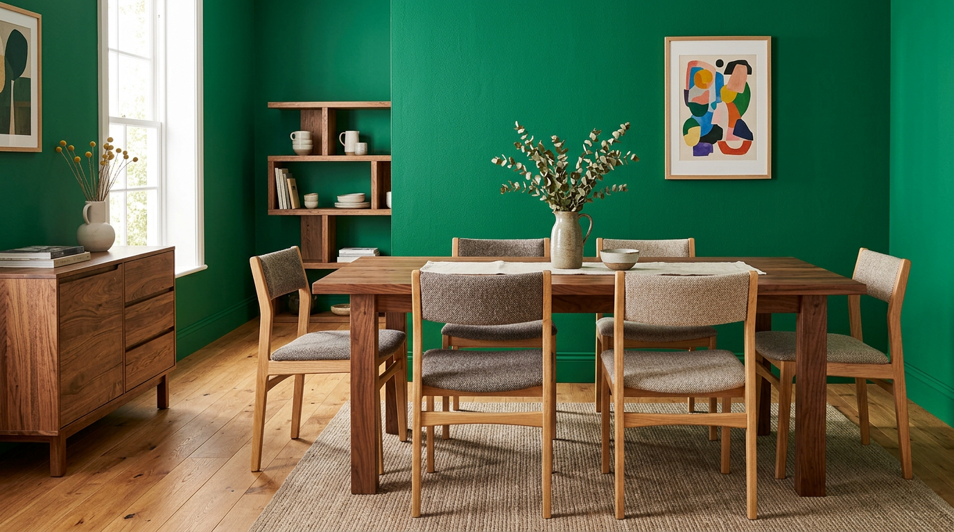 Мебель из массива в интерьерах с активными цветами стен: как не переборщить